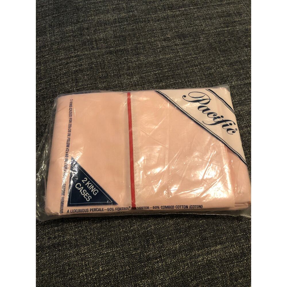 Vintage Pacific King Size Pillowcases Pink with Red detail.